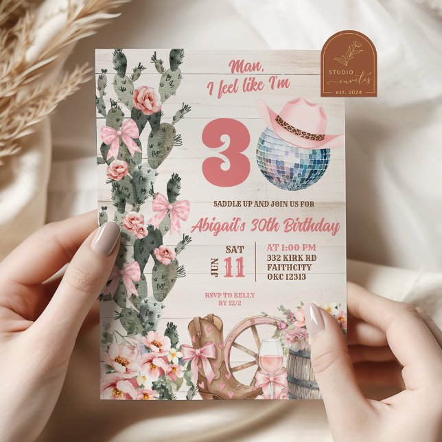 Rustic Wood disco cowgirl adult birthday Invitation (Creator Uploaded)