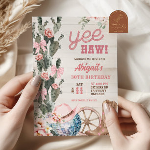 Rustic Wood Disco Cowgirl Birthday Invitation