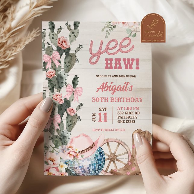 Rustic Wood Disco Cowgirl Birthday Invitation (Creator Uploaded)