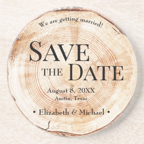 Rustic Wood Disk Save The Date Personalized Coaster