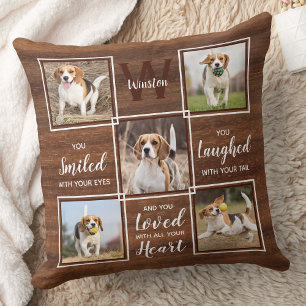 Rustic Wood Dog Memorial Keepsake 5 Photo Collage Throw Pillow