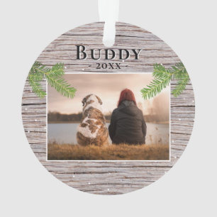 Rustic Wood Dog Pet 2 Photos Christmas Ornament