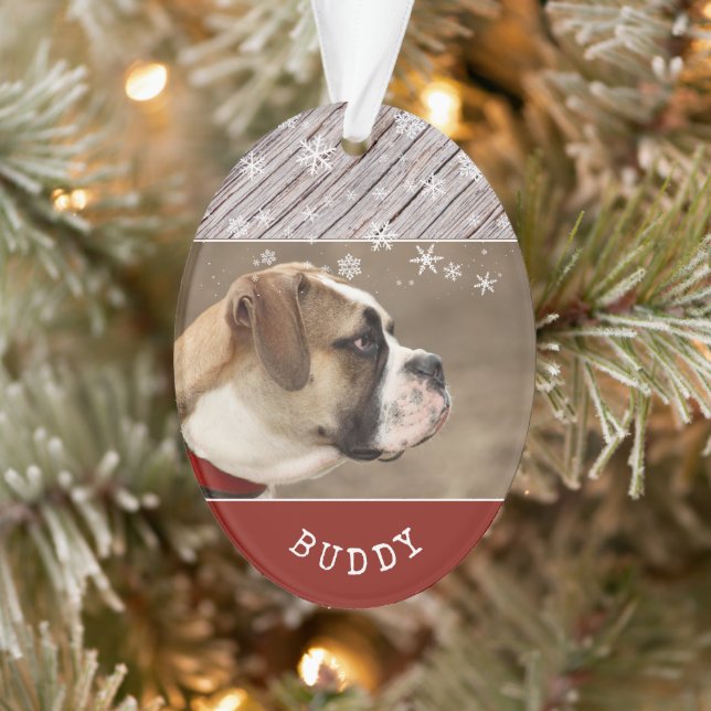 Rustic Wood Dog Pet Photo Holiday Keepsake Ornament (Tree)