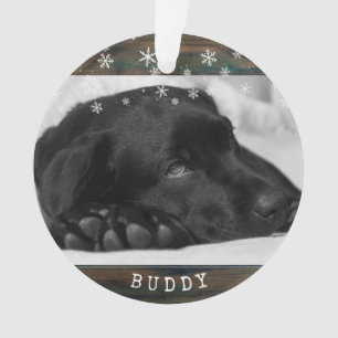 Rustic Wood Dog Pet Photo Snowflakes Keepsake Ornament
