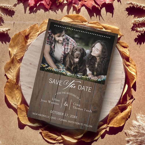 Rustic Wood Dog Photo Wedding Whimsical Typography Save The Date