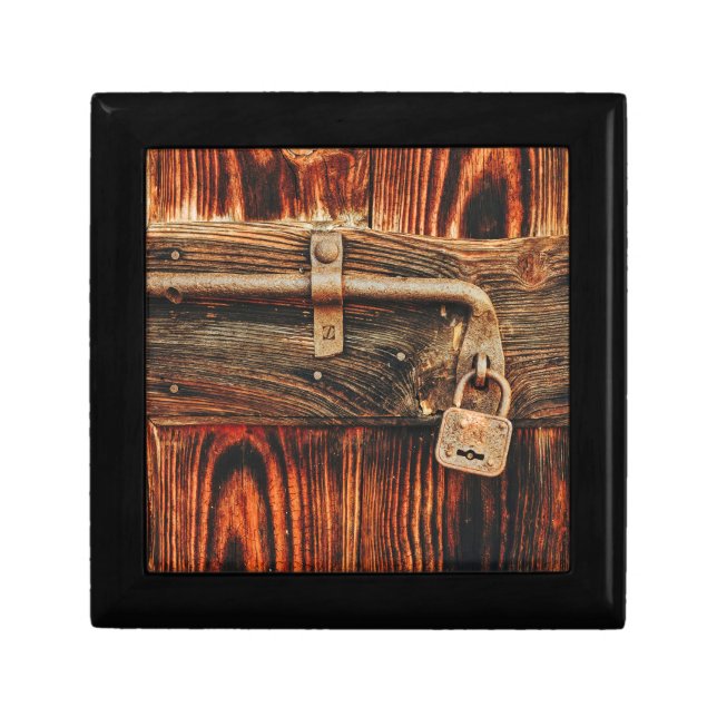 Rustic wood door with antique brass lock gift box (Front)