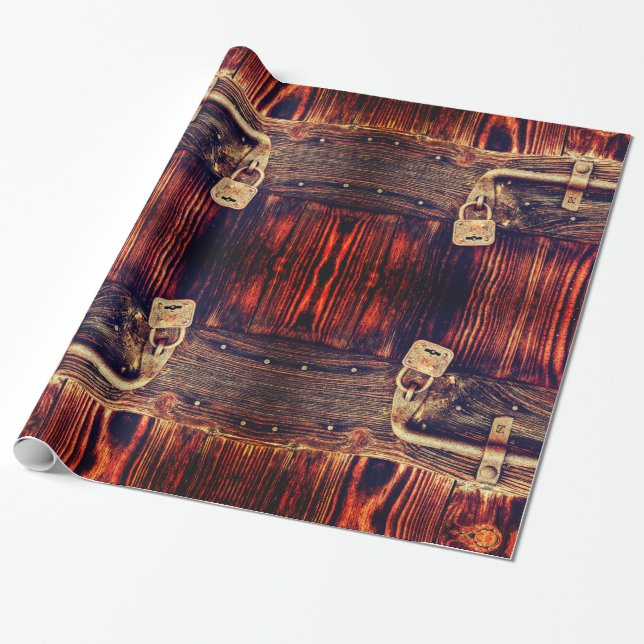 Rustic wood door with antique brass lock wrapping paper (Unrolled)