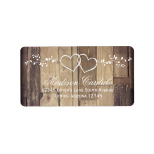 Rustic Wood Double Hearts Wedding Address Labels