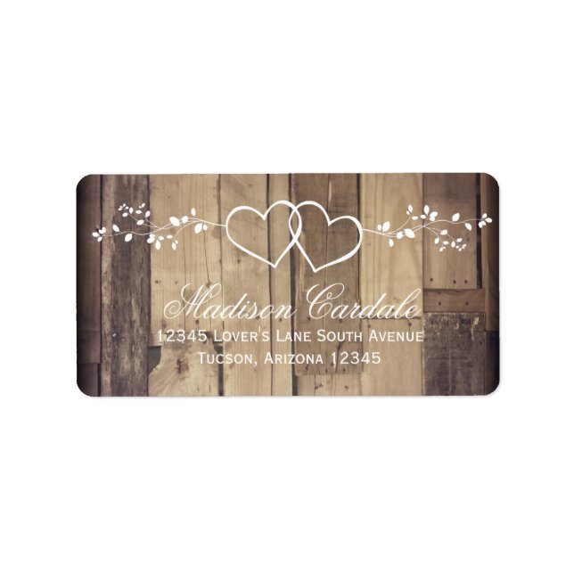 Rustic Wood Double Hearts Wedding Address Labels (Front)