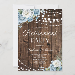 Rustic Wood Dusty Blue Floral Retirement Party Invitation