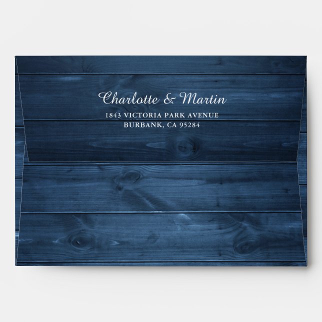 Rustic Wood Dusty Blue Wedding Envelope (Back (Top Flap))