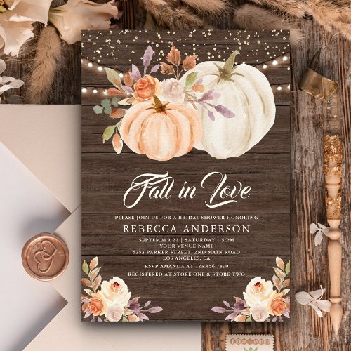 Rustic Wood Earthy Floral Pumpkin Bridal Shower Invitation