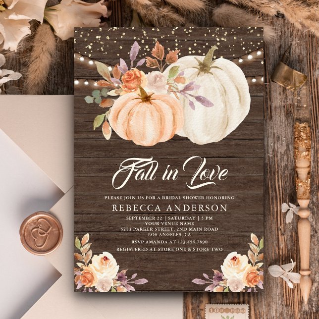 Rustic Wood Earthy Floral Pumpkin Bridal Shower Invitation (Creator Uploaded)