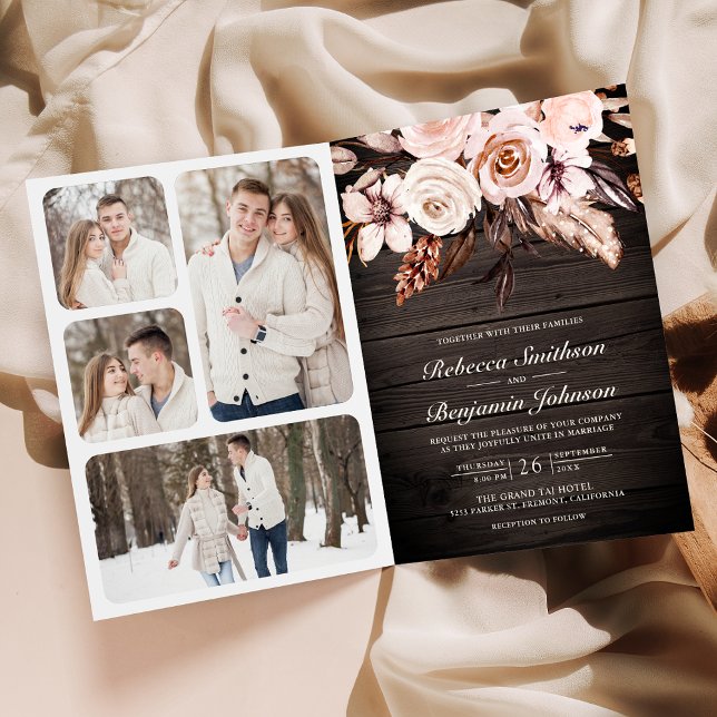 Rustic Wood Earthy Ivory Floral QR Code Wedding Invitation (Creator Uploaded)
