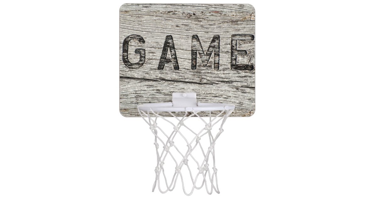 Rustic Wood Effect Game Lettering Mini Basketball Hoop Zazzle Com