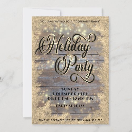 Rustic wood elegant corporate Holiday party  Invitation