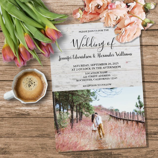 Rustic wood elegant photo country Wedding Invitation (Rustic wood elegant photo country Wedding Invitation.)