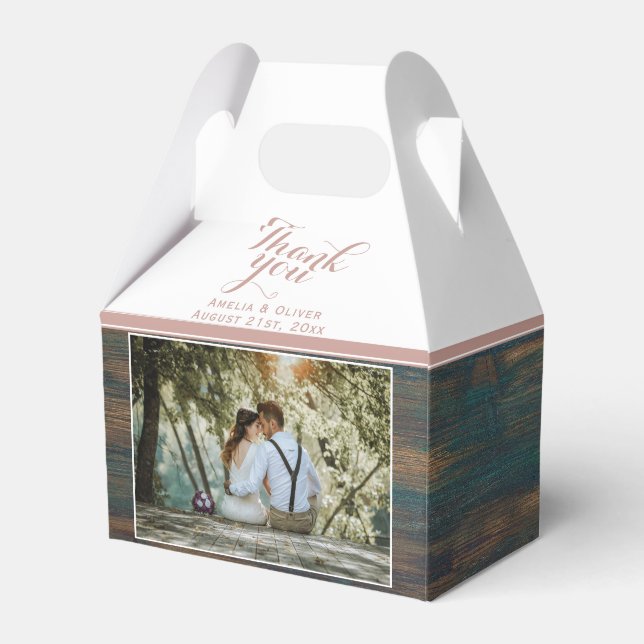 Rustic Wood Elegant Photo Wedding Thank you Favor Boxes (Front Side)