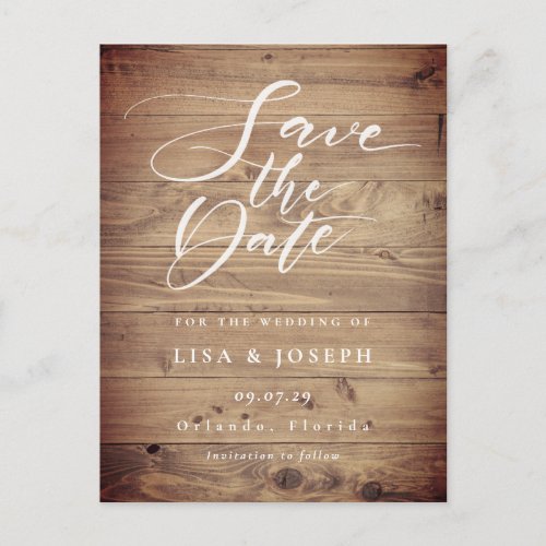 Rustic Wood Elegant Script Save the Date Photo Postcard