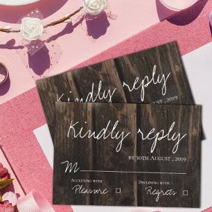 Rustic Wood Elegant Script Wedding RSVP Card