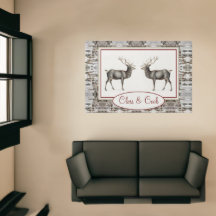 Rustic Wood Elk/ Reindeer Family Monogram tan gray