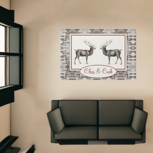 Rustic Wood Elk Reindeer Family Monogram tan gray Rug