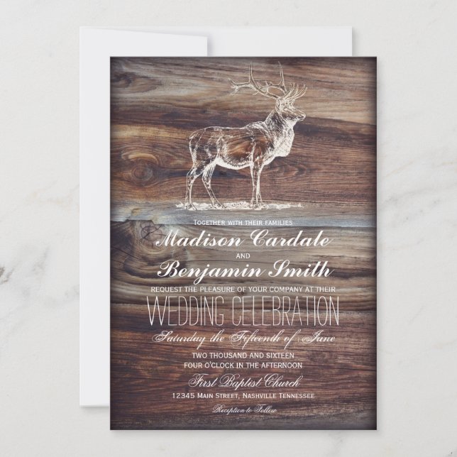 Rustic Wood Elk Wildlife Wedding Invitations (Front)