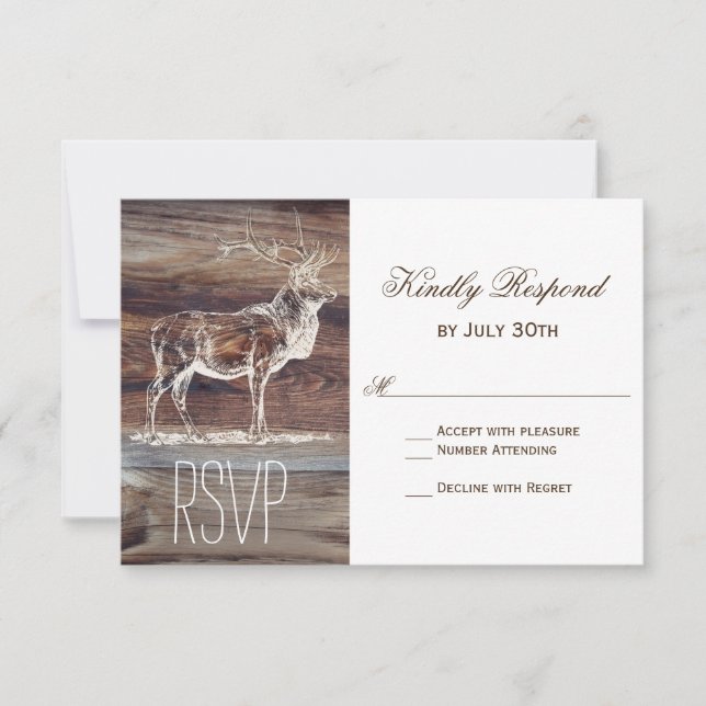 Rustic Wood Elk Wildlife Wedding RSVP Cards (Front)