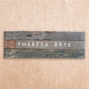 Rustic Wood Employee Staff Magnetic Name Tag Badge