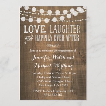 Rustic Wood Engagement Party Invitation by seasidepapercompany at Zazzle