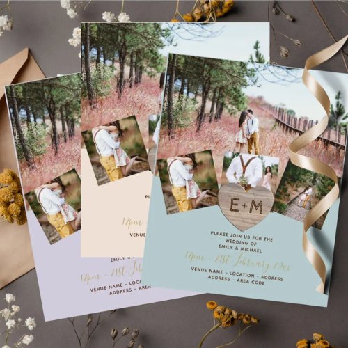 Rustic Wood Engraved Heart PHOTO COLLAGE BUDGET Flyer