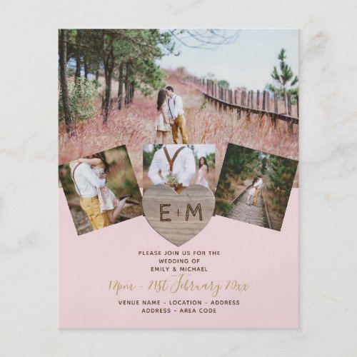 Rustic Wood Engraved Heart PHOTO COLLAGE  Invite Flyer
