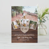 Rustic Wood Engraved Heart PHOTO SAVE THE DATE Invitation (Standing Front)