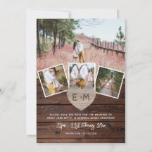 Rustic Wood Engraved Heart PHOTO SAVE THE DATE