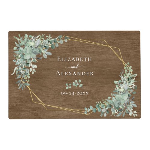 Rustic Wood Eucalyptus Gold Geometric Wedding Placemat