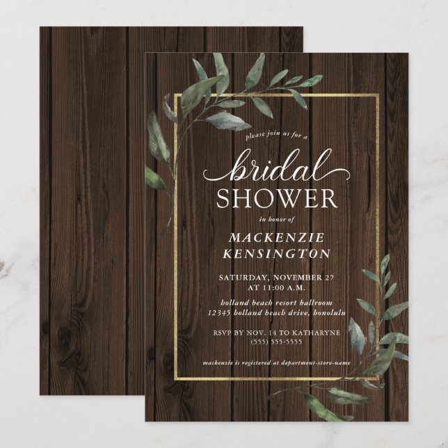 Rustic Wood Eucalyptus Greenery Bridal Shower Invitation (Front/Back)
