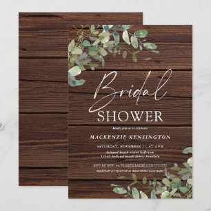 Rustic Wood Eucalyptus Greenery Bridal Shower Invitation