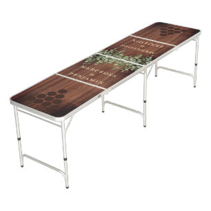 Rustic Wood Eucalyptus Greenery Custom Wedding Beer Pong Table
