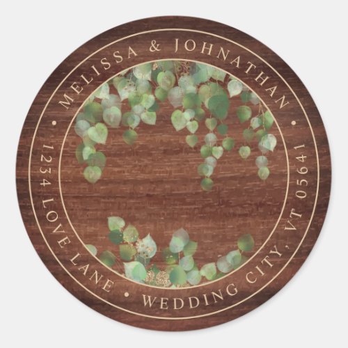  Rustic Wood Eucalyptus Greenery Wedding Classic Round Sticker