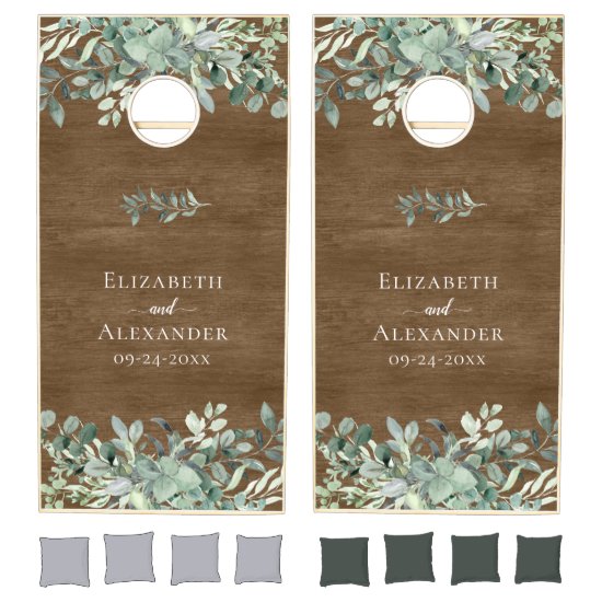 Rustic Wood Eucalyptus Greenery Wedding Cornhole Set