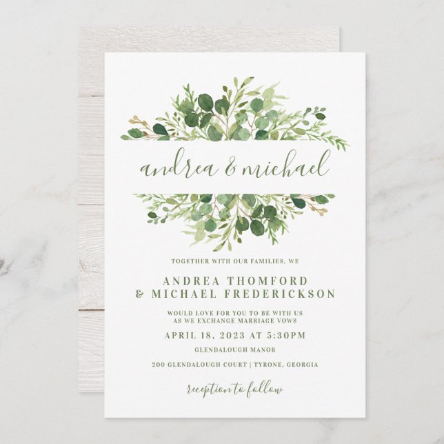 Rustic Wood & Eucalyptus Greenery Wedding Invitation (Front/Back)