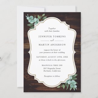Rustic Wood Eucalyptus Greenery Wedding Invitation