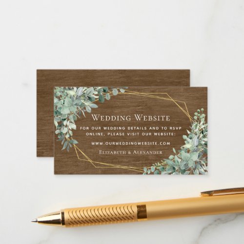 Rustic Wood Eucalyptus Greenery Wedding Website Enclosure Card