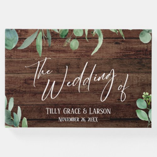 Rustic Wood Eucalyptus Handwriting Guestbook