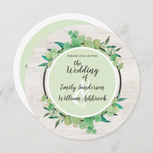 Rustic Wood & Eucalyptus Leaf Botanical Wedding Invitation