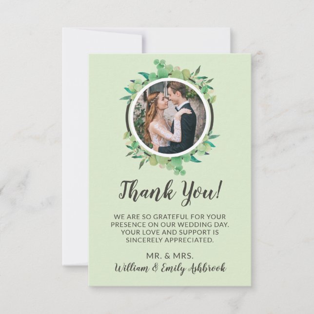 Rustic Wood & Eucalyptus Leaf Botanical Wedding Thank You Card (Front)