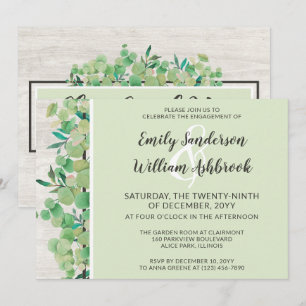 Rustic Wood & Eucalyptus Leaf Engagement Party Invitation
