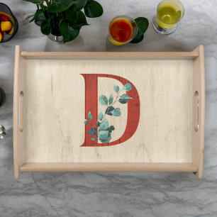 Rustic Wood & Eucalyptus Letter D Serving Tray
