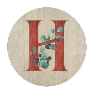 Rustic Wood & Eucalyptus Letter H Cutting Board