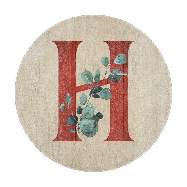 Rustic Wood & Eucalyptus Letter H  Cutting Board (Front)